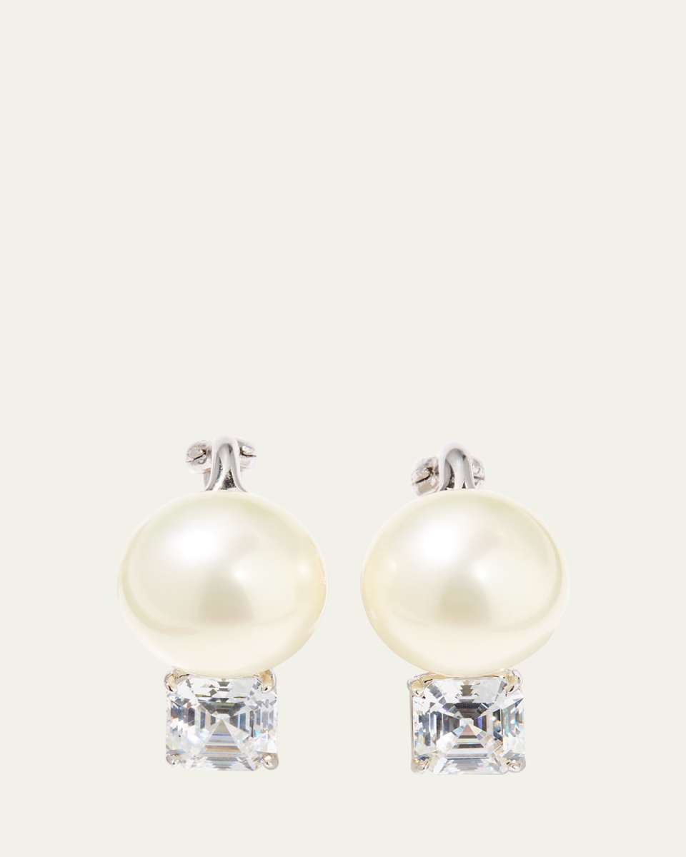 18K Gold-Plated Sterling Silver Square-Top Stud Earrings with Simulated Pearl